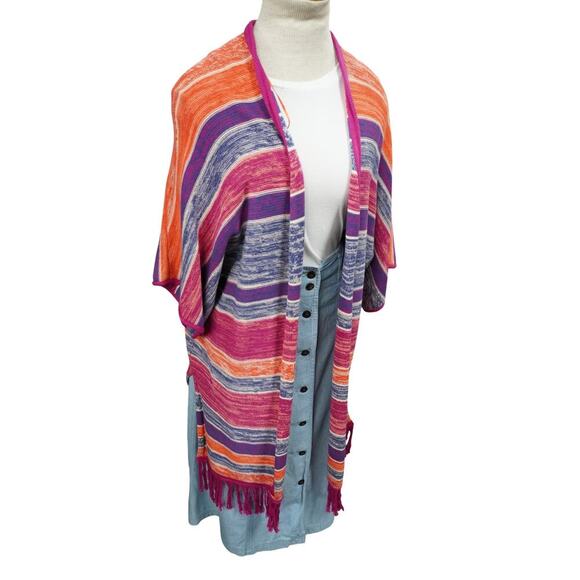 Wrangler Retro Striped Fringe Kimono Cardigan S/M – Boho Southwestern Open Front - Picture 9 of 11
